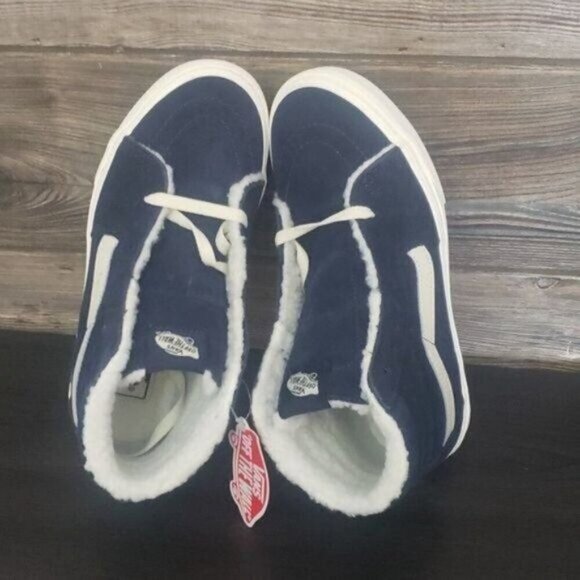 New Vans Sk8 Hi Cozy Hug Faux Fur Sherpa Navy Blue High Top Sneakers - Picture 8 of 10